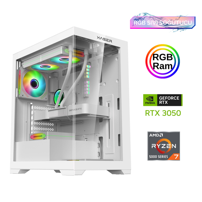 Xaser Xsr820 Ryzen 7 5700x 16GB Ram 512GB M.2 NVMe SSD 6GB RTX3050 Sıvı Soğutma Oyuncu Tavsiye Sistem - 1