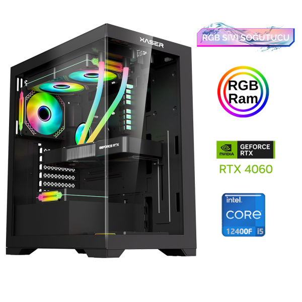 Xaser Xsr838 i5 12400F 16GB Ram 512GB M.2 NVMe SSD 8GB RTX4060 Sıvı Soğutma Oyun Hazır Sistem - 1