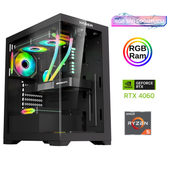 Xaser Xsr850 Ryzen 5 5600 16GB Ram 512GB M.2 NVMe SSD 8GB RTX4060 Sıvı Soğutma Oyun Hazır Sistem - Xaser