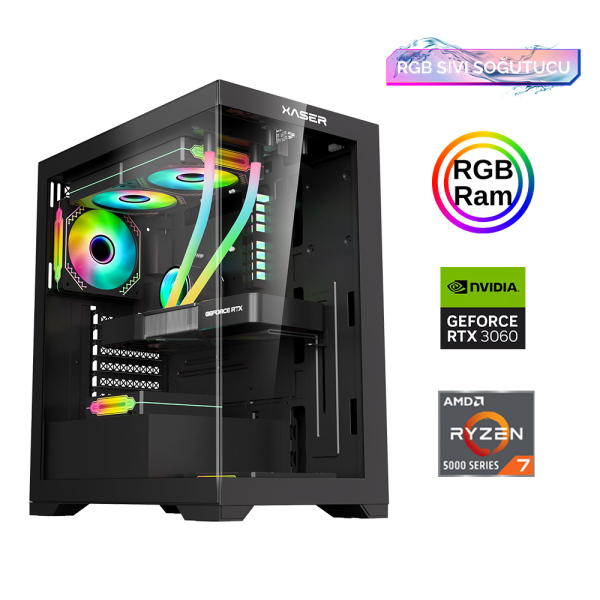 Xaser Xsr859 Ryzen 7 5700x 16GB Ram 512GB M.2 NVMe SSD 12GB RTX3060 Sıvı Soğutma Oyun Hazır Sistem - 1