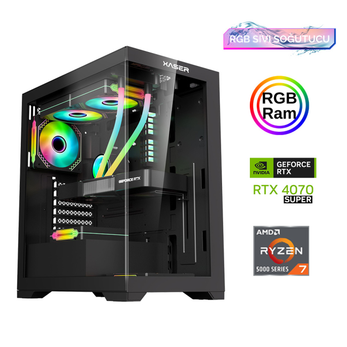 Xaser Xsr865 Ryzen 7 5700x 16GB Ram 512GB M.2 NVMe SSD 12GB RTX4070 SUPER Sıvı Soğutma Oyun Hazır Sistem - 1