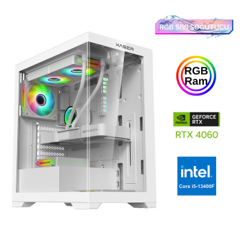 Xaser Xsr878 i5 13400F 16GB Ram 512GB M.2 NVMe SSD 8GB RTX4060 Beyaz Sıvı Soğutma Oyuncu Tavsiye Sistem - Xaser