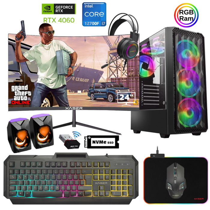 Xaser Xsr886 i7 12700F 16GB Ram 512GB M.2 NVMe SSD 8GB RTX4060 23.8 180Hz Curved Oyuncu Tavsiye Sistem - 1