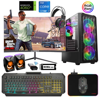 Xaser Xsr887 i7 12700F 16GB Ram 512GB M.2 NVMe SSD 8GB RTX4060Ti 23.8 180Hz Curved Oyuncu Tavsiye Sistem - 1