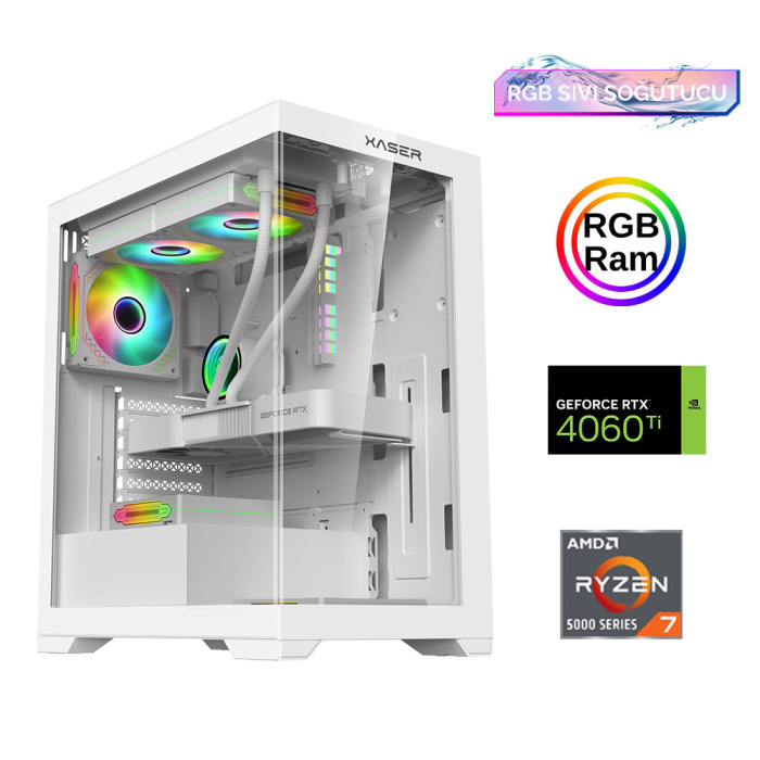 Xaser Xsr905 Ryzen 7 5700x 16GB Ram 512GB M.2 NVMe SSD 8GB RTX4060Ti Sıvı Soğutma Oyun Hazır Sistem - 1