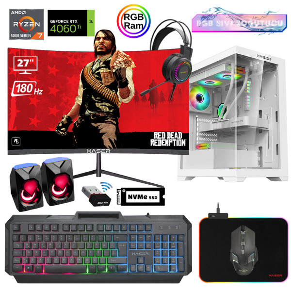 Xaser Xsr907 Ryzen 7 5700x 16GB Ram 512GB M.2 NVMe SSD 8GB RTX4060Ti 27