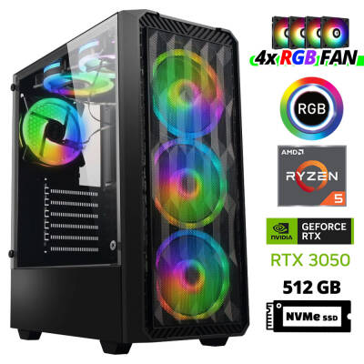 Xaser Xsr941 Ryzen 5 5600 32GB Ram 512GB M.2 NVMe SSD 6GB RTX3050 Masaüstü Oyuncu Bilgisayarı - 1