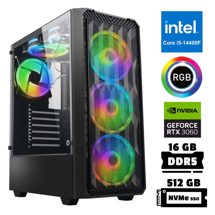 Xaser Xsr946 i5 14400F 16GB DDR5 Ram 512GB M.2 NVMe SSD 12GB RTX3060 Oyuncu Tavsiye Sistem - 1