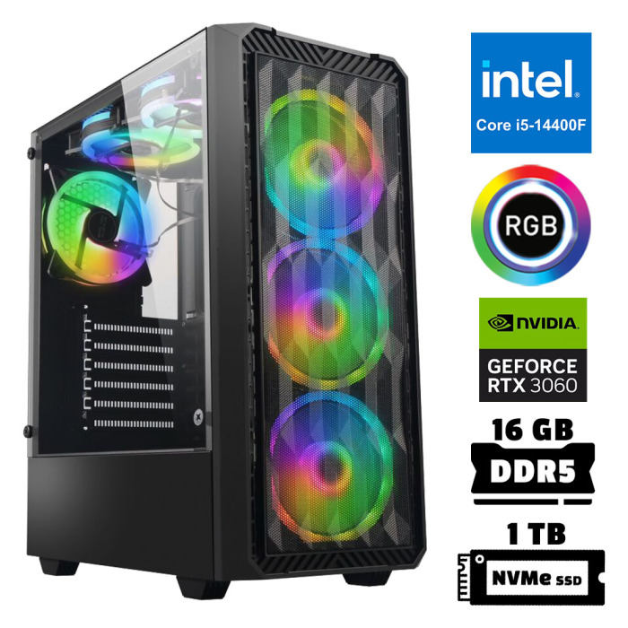 Xaser Xsr947 i5 14400F 16GB DDR5 Ram 1TB M.2 NVMe SSD 12GB RTX3060 Oyuncu Tavsiye Sistem - 1