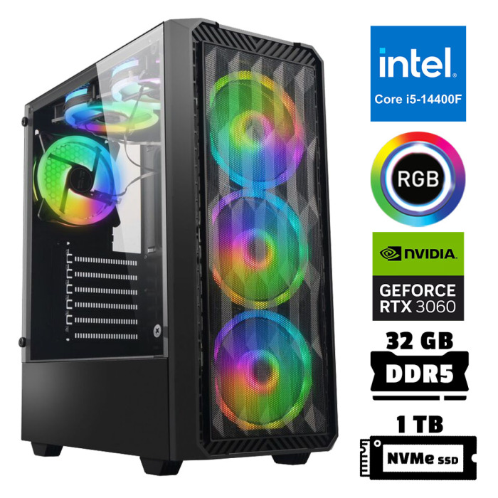 Xaser Xsr957 i5 14400F 32GB DDR5 Ram 1TB M.2 NVMe SSD 12GB RTX3060 Oyuncu Tavsiye Sistem - 1