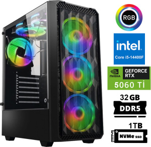 Xaser Xsr961 i5 14400F 32GB DDR5 Ram 1TB M.2 NVMe SSD 8GB RTX5060 Ti Masaüstü Oyuncu Bilgisayarı - Xaser